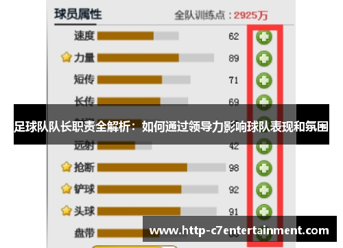 足球队队长职责全解析：如何通过领导力影响球队表现和氛围